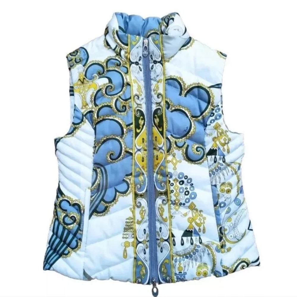 Emilio Pucci Multi Colored Quilted Down Puffer Vest size 12 Rare